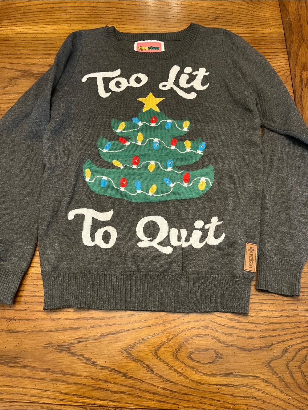Tipsy Elves Too Lit To Quit Gray Light Up Holiday Sweater, size small